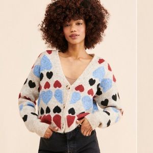 Free the Roses Heart Print Cardigan Sweater XS